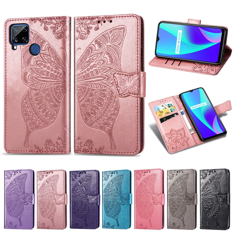 

Butterfly Embossed Leather Case For OPPO Realme C21 C17 C15 C12 C11 V15 V13 V11 V5 V3 8 7 7i 6 5 3 X X7 Pro Q3i Q3 GT Pro Cases