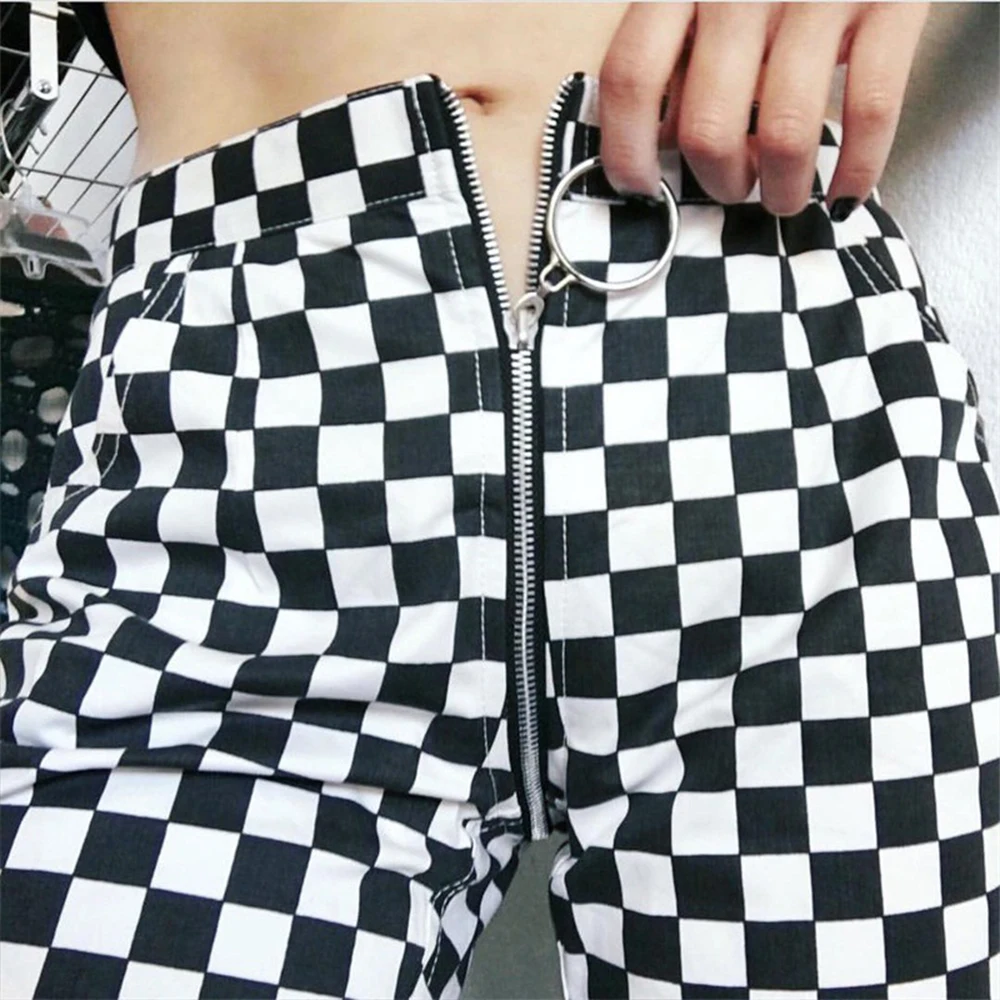 

SISHION 2021 Spring Autumn Black White Plaid Pants Women Pantalon Pour Femme VD1988 Vintage Trousers Checkerboard Women Clothing