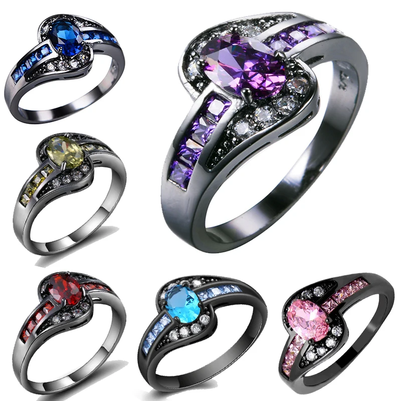 AMORUI Винтаж золотистый и черный Цвет тёмно синий зеленый CZ Обручальные кольца для