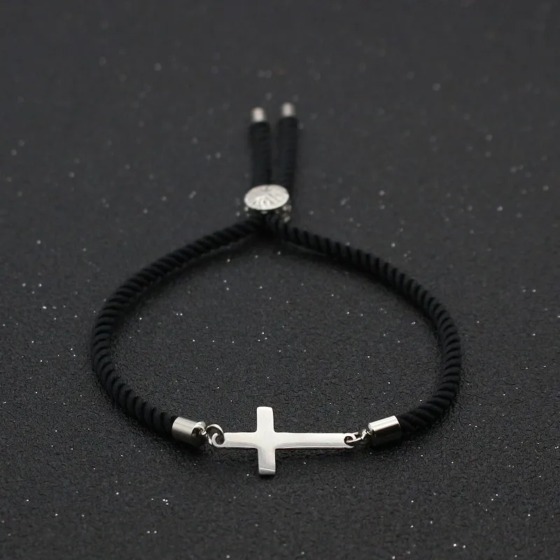 

Cute Bear Stainless Steel Cross Couples Bracelet & Bangles Simple Adjustable Rope Bracelets For Women Men Friendship Jewelry