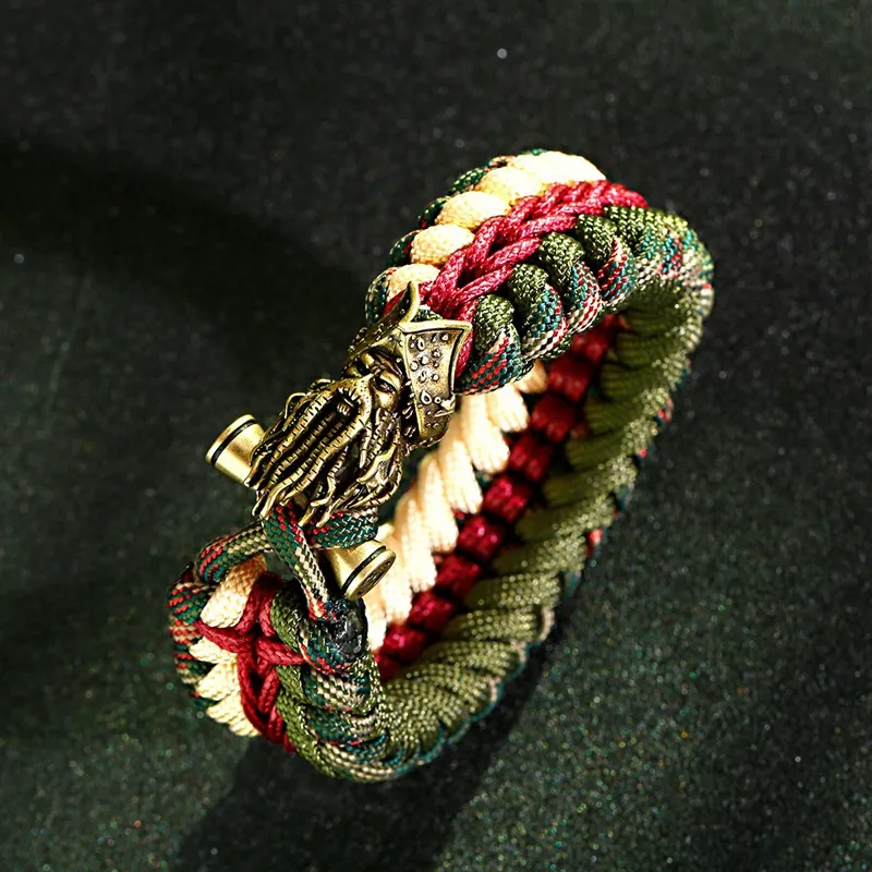 Koop Mens Weave Armband Baard Kralen Touw Paracord Armband Wandelen Camping Outdoor Survival Aid Kits Parachute