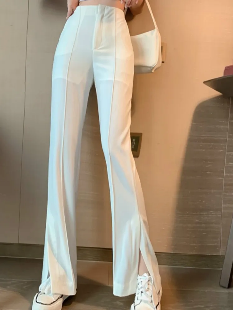 

Tonglord 2020 New Women's Flare Pants Summer Solid Black White High Waist Pant Woman Office Lady Long Trousers Split Pantalon