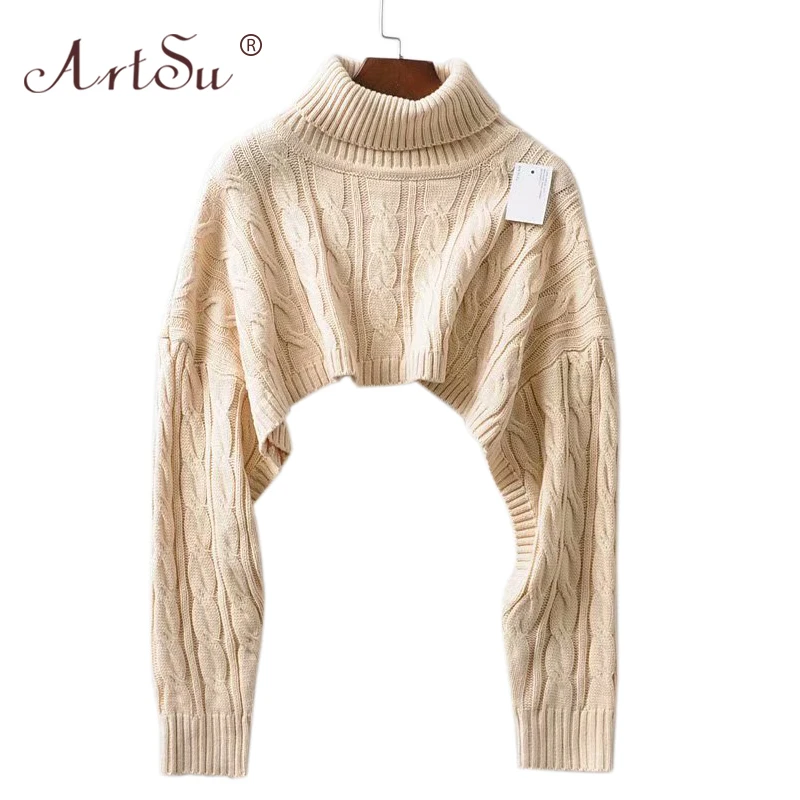 Женский укороченный свитер-водолазка ArtSu черный пуловер большого размера в стиле