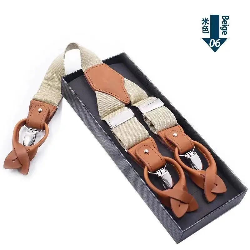 

Men's 6 clip button adult suspenders dual-use brown casual suspenders extended version