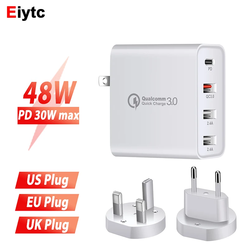 

48W PD Type C Charger Fast Charging EU AU US UK Plug Adapter for iPhone 12 Samusng Mobile Phone QC 3.0 Quick Charge USB Charger