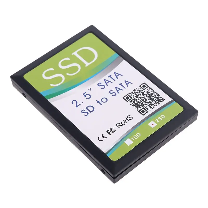 Переходник с 2 портами Dual SD SDHC MMC RAID на SATA чехлом для SD-карты любой емкости |