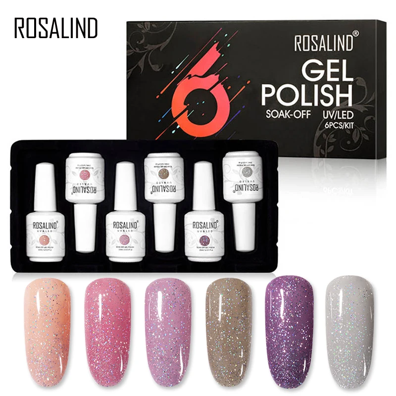 

ROSALIND 6PCS/SET 15ml Glitter Neon Gel Nail Polish Set All For Manicure Hybrid Varnishes Soak Off UV Lamp Nail Kit
