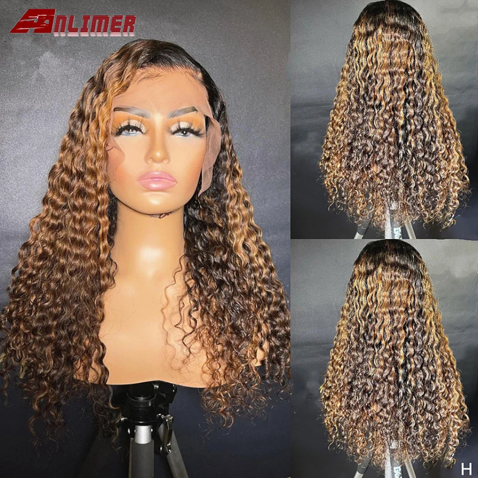

Highlight Brown Blonde Colored Deep Wave Lace Frontal Wigs 13x4 Transpare Human Hair Wig Brazilian Bleached Knots Pre Plucked