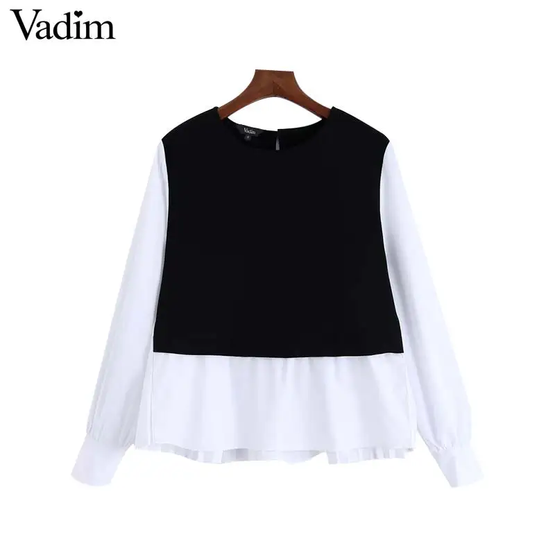 Vadim women fashion plaid patchwork blouse long sleeve O neck shirts female casual stylish tops blusas LB588