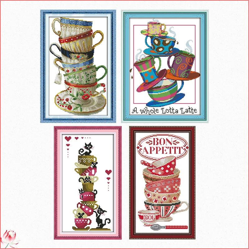 

Набор для вышивки крестиком серии изысканных чашек 14ct 11ct Набор для вышивки тканью с принтом «сделай сам» Ручная работа Рукоделие украшение ...