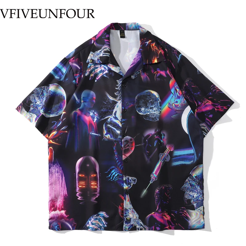 

Гавайская пляжная рубашка VFIVE UNFOUR в стиле хип-хоп, винтажная рубашка с рисунком, модные летние повседневные топы в стиле Харадзюку в стиле па...