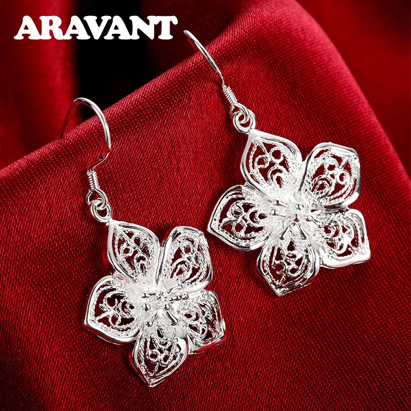 

New Arrival 925 Silver Hollow Flowers Drop Earring For Women Fashion Jewelry