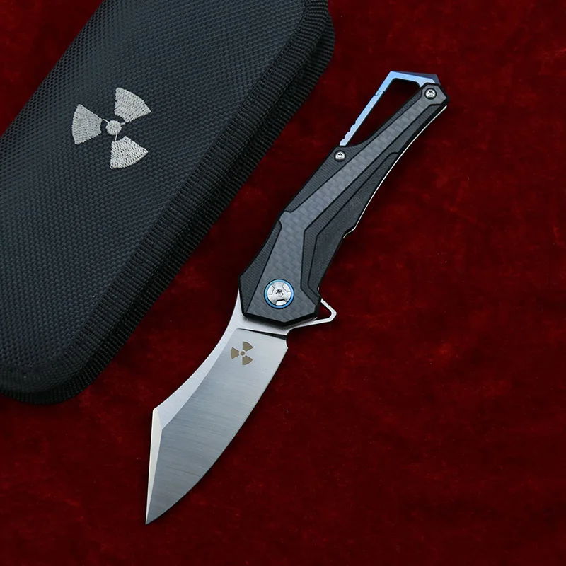 Murah LEMIFSHE JR3412 Flipper D2 Pisau Baja Serat Karbon + Pegangan Baja Luar Ruangan Saku Berburu Pisau Lipat Buah Dapur Alat EDC