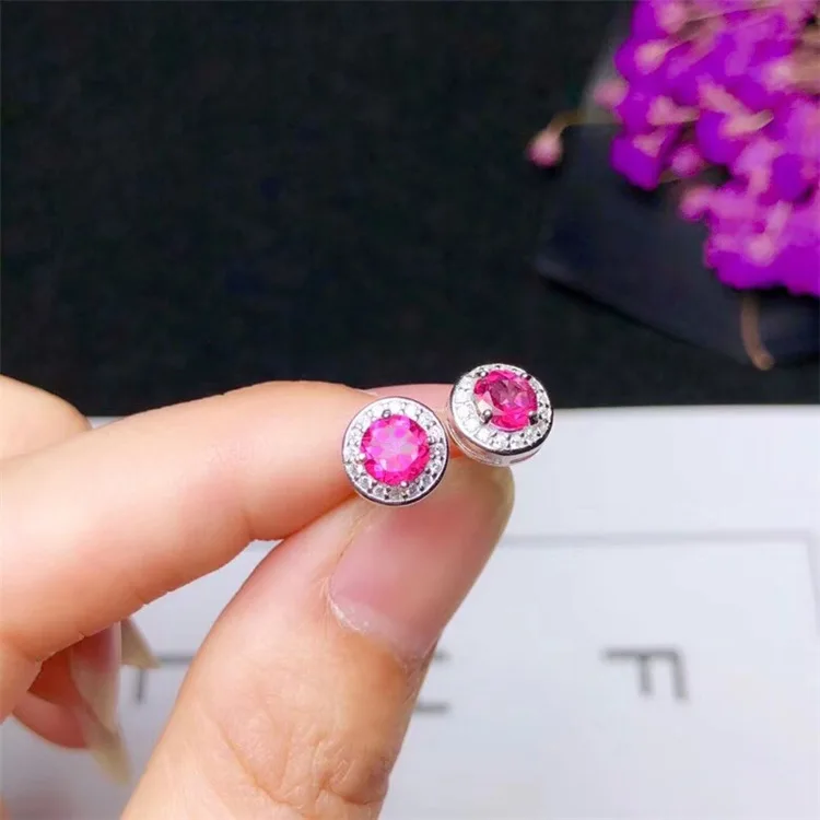 Wanglong 925 пробы серебро натуральный розовый Popaz серьги круглые 5 мм для женщин Цвет ювелирные изделия
