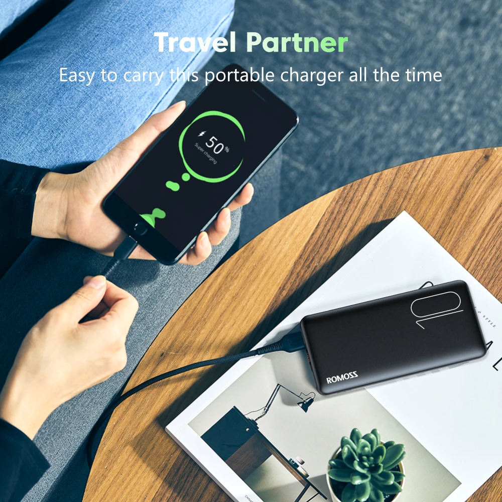 ROMOSS PSP10 внешний аккумулятор 10000 мАч тонкий портативный USB LED зарядное устройство