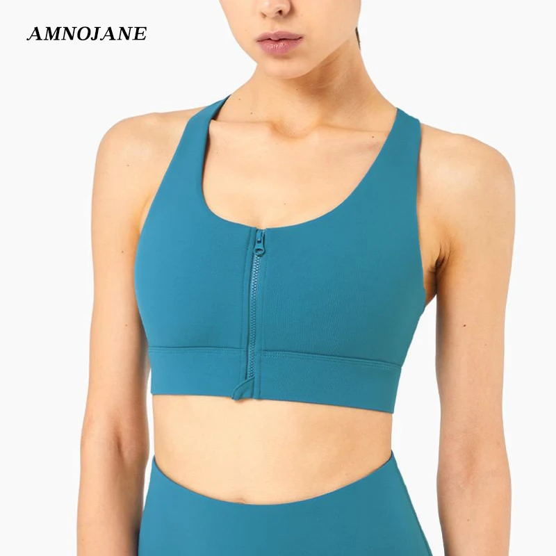 

Front Zip Sports Bra High Impact Zipper Yoga Bra Push Up Training Underwear Sport Top Fitness Women Gym Tops Jogging Activewear