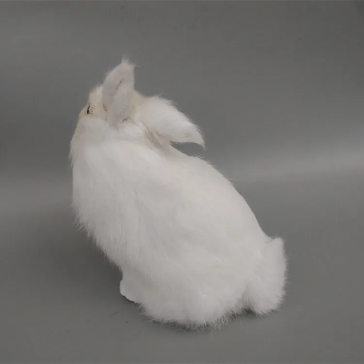Симпатичная реальная жизнь белый кролик модель пластиковые и меховые игрушки