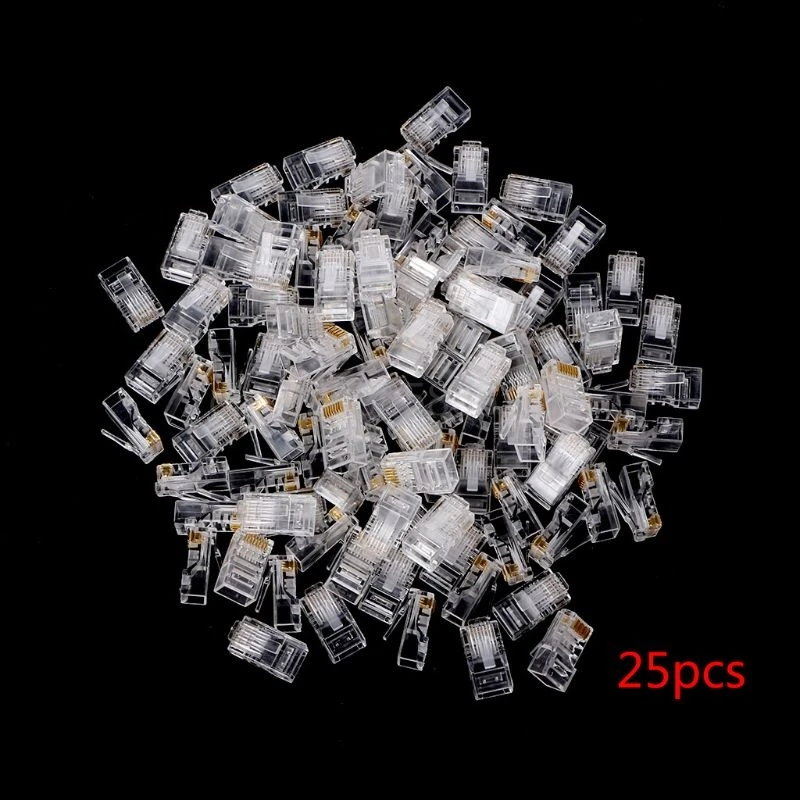 

25/100Pcs Gold Plated RJ45 Net Network Cables Modular Plug Cat5 CAT5e Connector 8P8C Modular Rj45 Plug Terminals