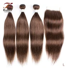 Прямые волосы цвета 4 шоколадно-коричневые, 23 пучка с кружевной застежкой 4x4, натуральные волосы без повреждений, волнистые волосы 12-24 дюйма, коллекция BOBBI