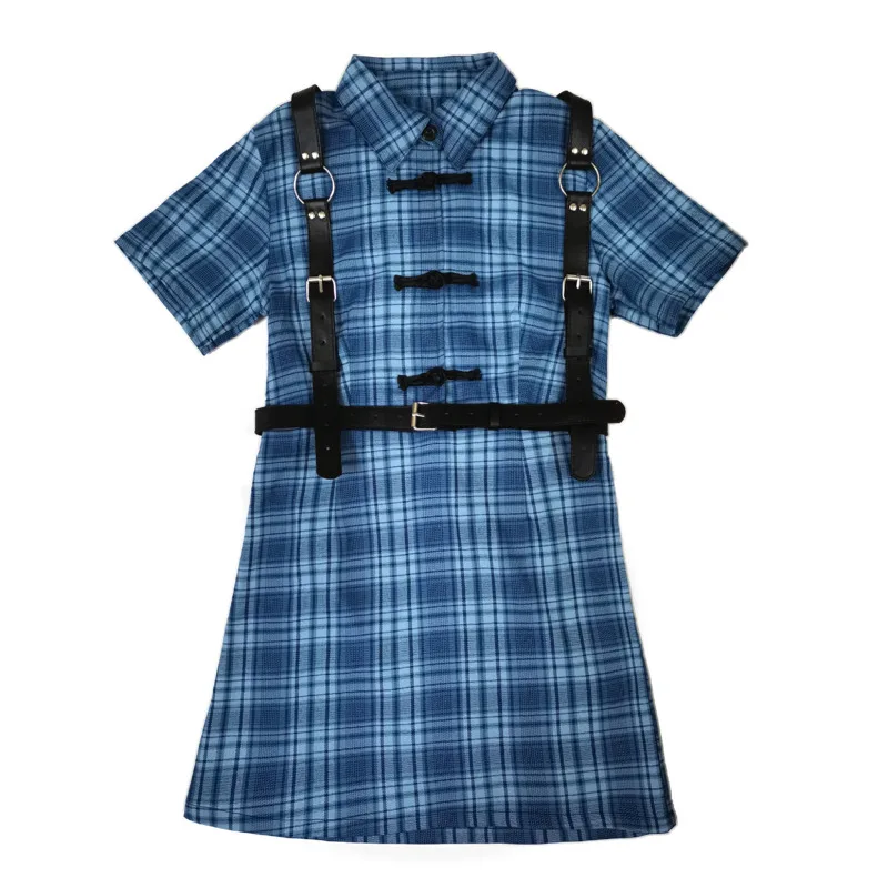 Женское винтажное платье в клетку с поясом из ПУ кожи|Женские платья| |
