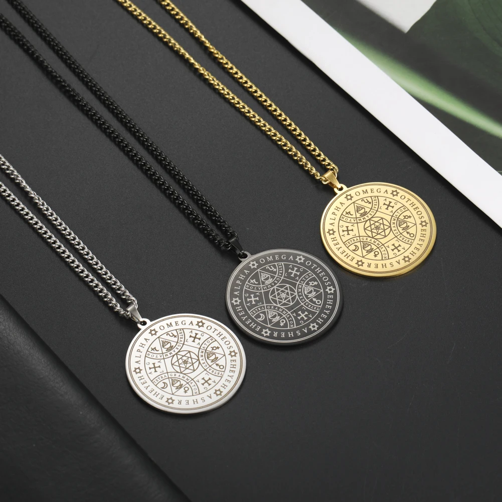 Фото Dawapara Tetragrammaton Amulet Подвеска Ожерелье Enochian Angel волшебный амулет, Альфа и Омега, AGLA колье с талисманом №4