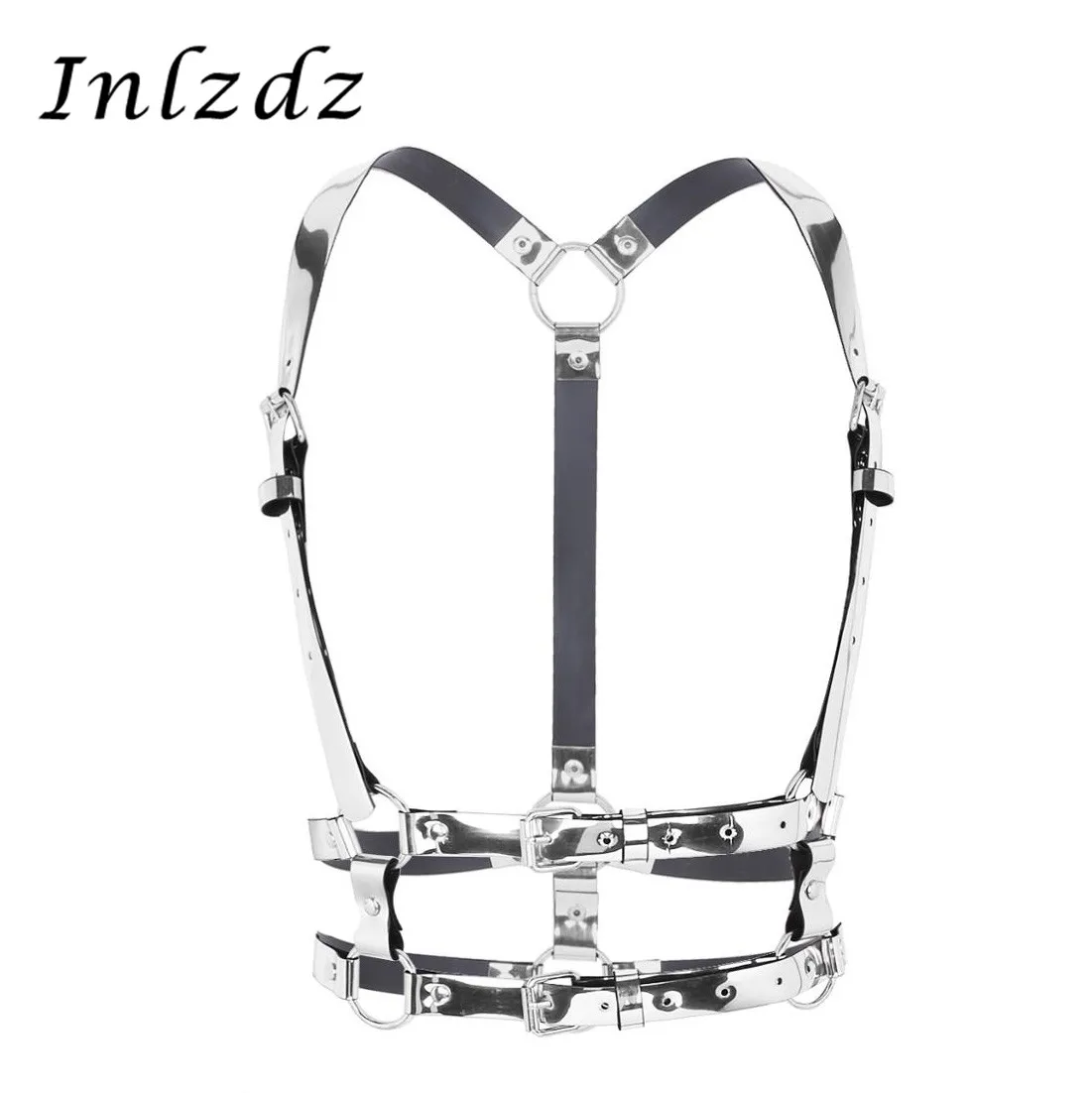 

Harness Men Women Punk Leather Y Shape Adjustable Body Waist Belts with Metal O-rings Roleplay Costume Clubwear Braces Accessory