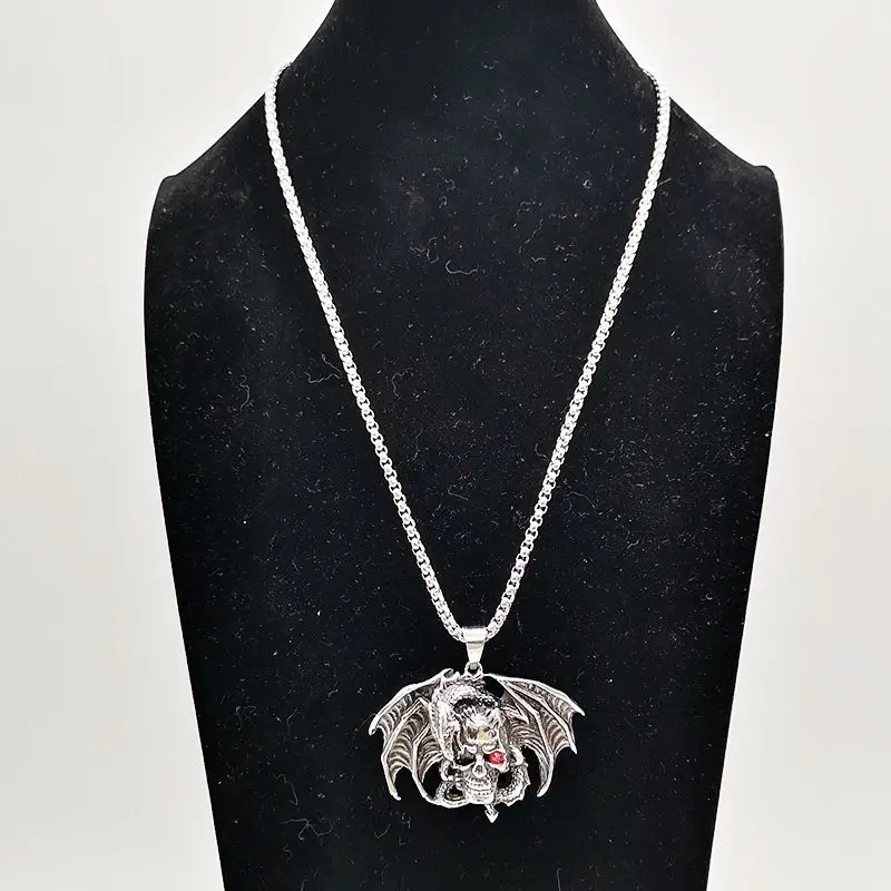 316L Нержавеющая сталь Птерозавр ожерелье с кулоном череп красными глазами и