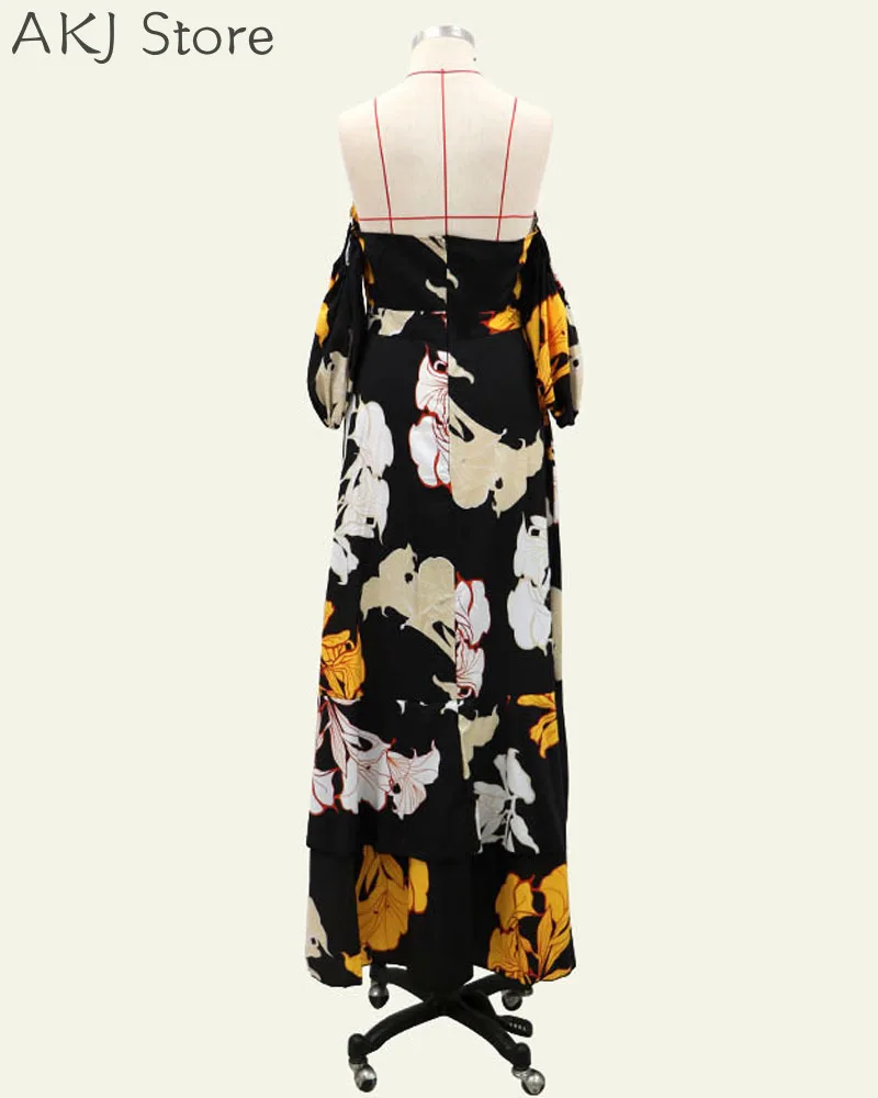 

Women's Off Shoulder Short Sleeve Floral Print Maxi Long Dress