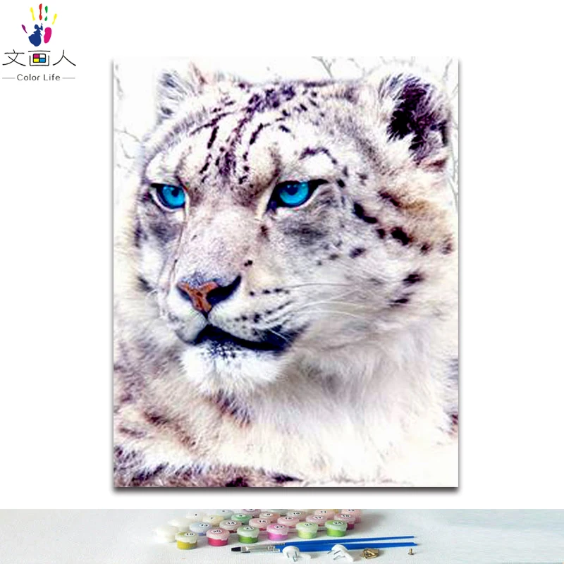 DIY colorings pictures by numbers with tiger picture drawing Relief painting framed Home | Дом и сад