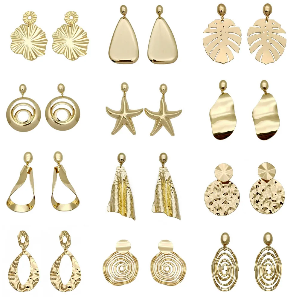 

KURSHUNI Hanging Dangle Drop Earrings For Women Geometric Hollow Hammered Smooth Earrings Fashion Statement Earrings Accessory