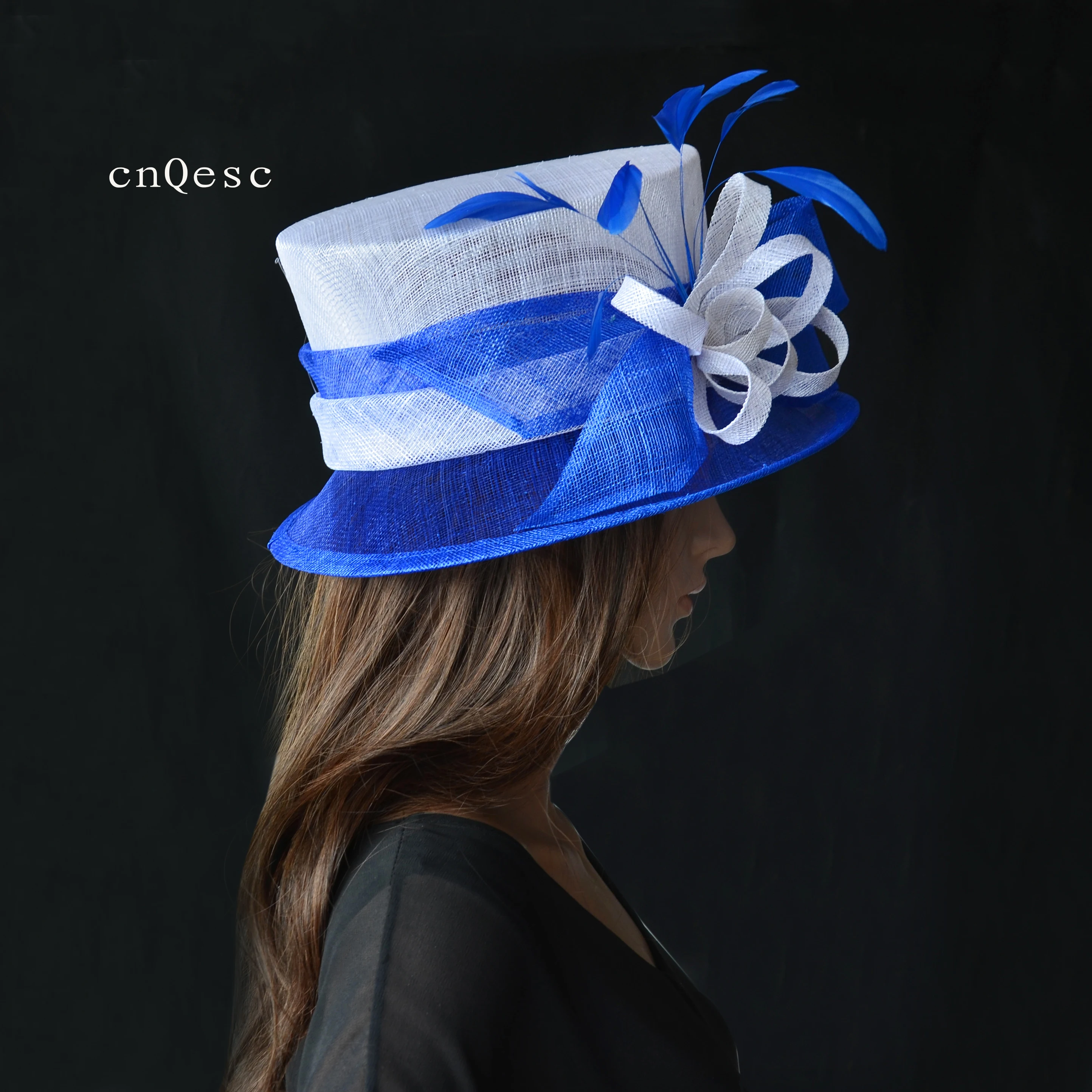 Королевский синий/белый небольшой поля Sinamay шляпа для свадьбы церкви.|hat yarn|hat brimhat