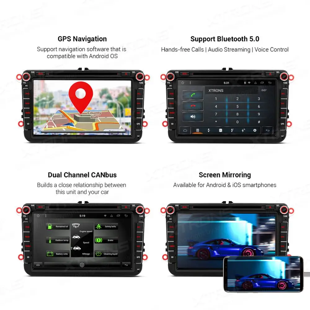 XTRONS " Android 9,0 Восьмиядерный gps автомобильный стерео dvd-плеер для Volkswagen Golf MK5 Jetta V Magotan Passat B для SKODA для сиденья