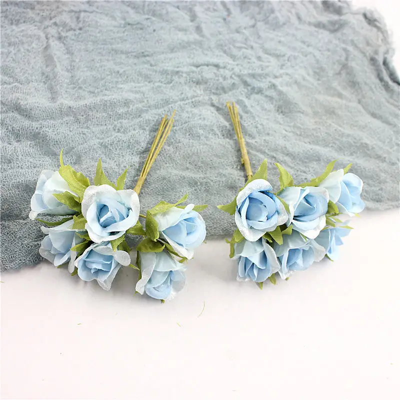 light blue 60 шт./Искусственные розы, шелковые цветы, Европейский Букет, искусственные цветы, маленькие бутоны, розы, свадебные и семейные вечерние украшения - Цвет: light blue
