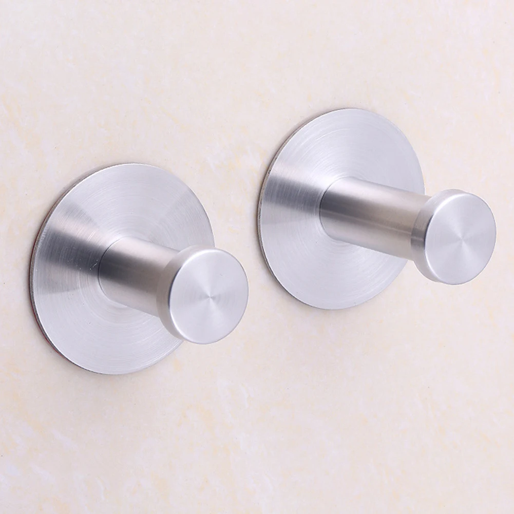 

2pcs Multi-use Adhesive Punch-free Stainless Steel Hook Clothes Movable Bathroom Towel Home