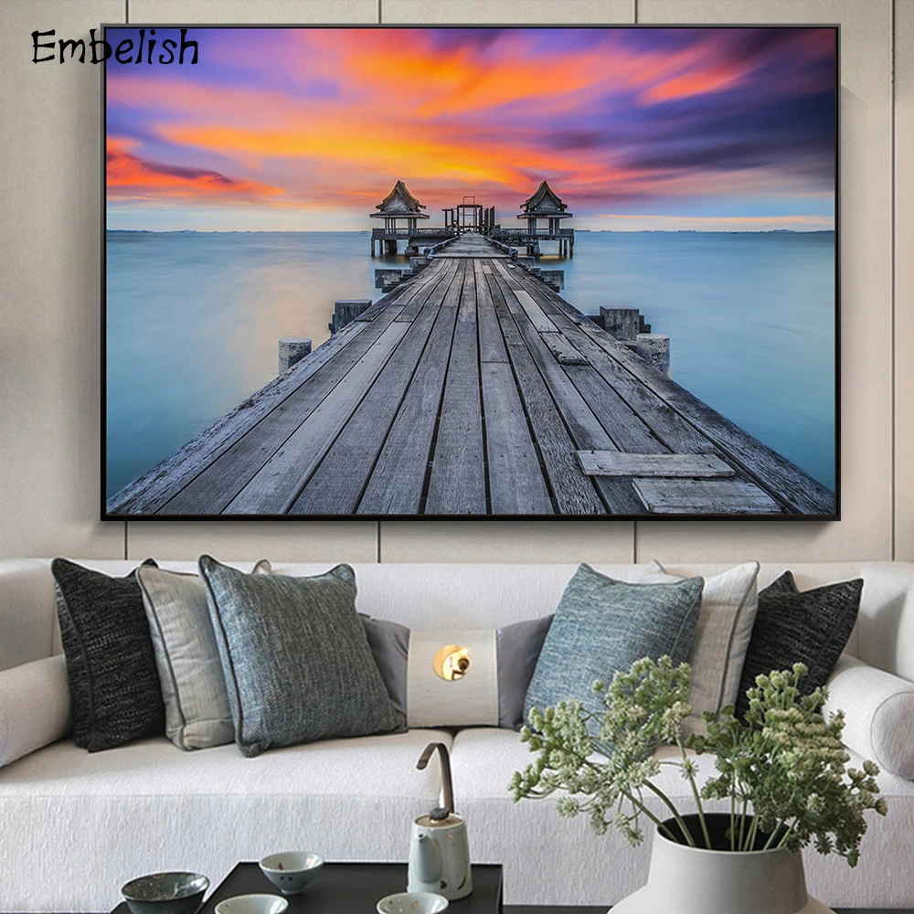 

1 Pieces Sunset Wooden Bridge Landscape HD Spray On Canvas Oil Paintings For Living Room Wall Posters Home Decor Picture Artwork