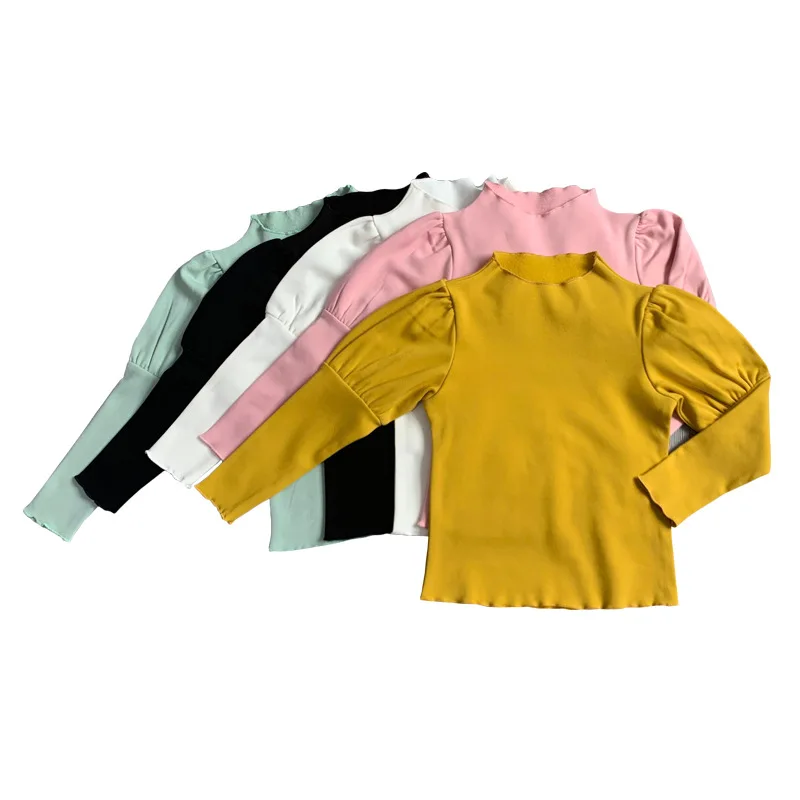 

4 to 16 Kids cotton Clothes Teenage Pink Shirt Girls Clothes 2020 new Puff Sleeve Children Top Self Heating Fabric Warm,#5651