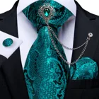 Новый дизайн, темно-синие шелковые галстуки с пейсли и цветочным принтом, 8 см, мужской свадебный галстук, деловой галстук, брошь, запонки, набор, галстук DiBanGu