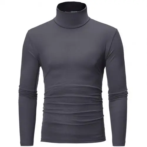 Dark Gray Men Fashion Solid Color Long Sleeve Turtle Neck Sweater Bottoming Top for trendy clothing hot Autumn Winter Men'S Sweater - Color: Dark Gray