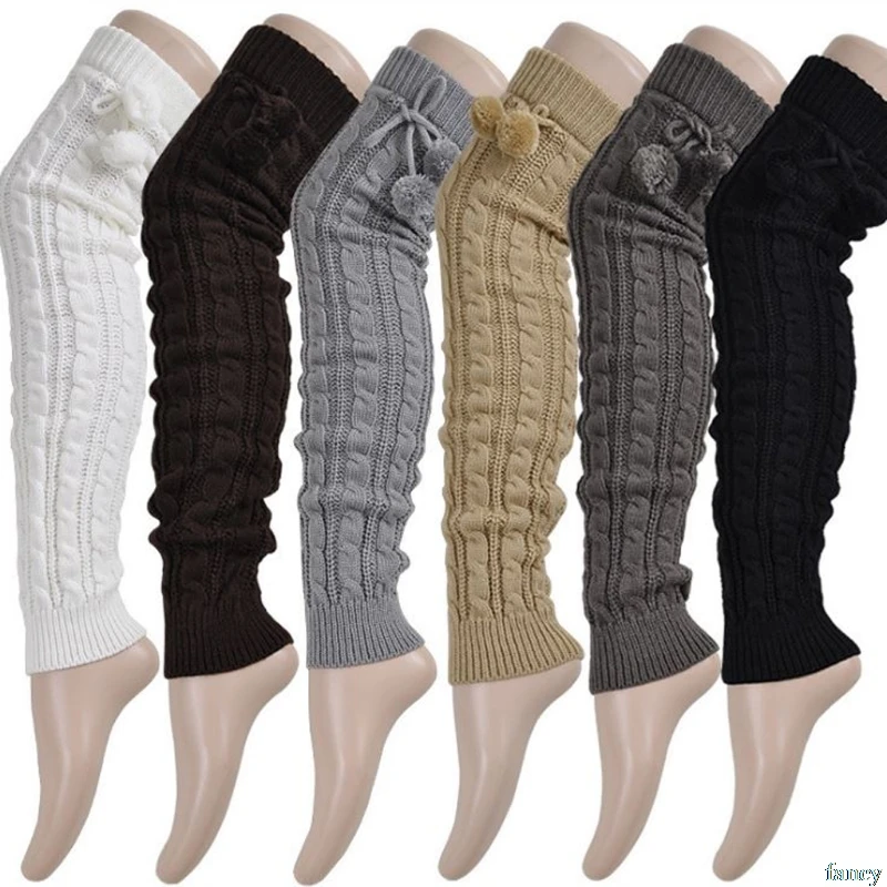 

Knitted Women Winter Leg Warmers Knee High Thigh High Tie Cable knitted Long Boot Socks Ladies Boot Leg Warmer