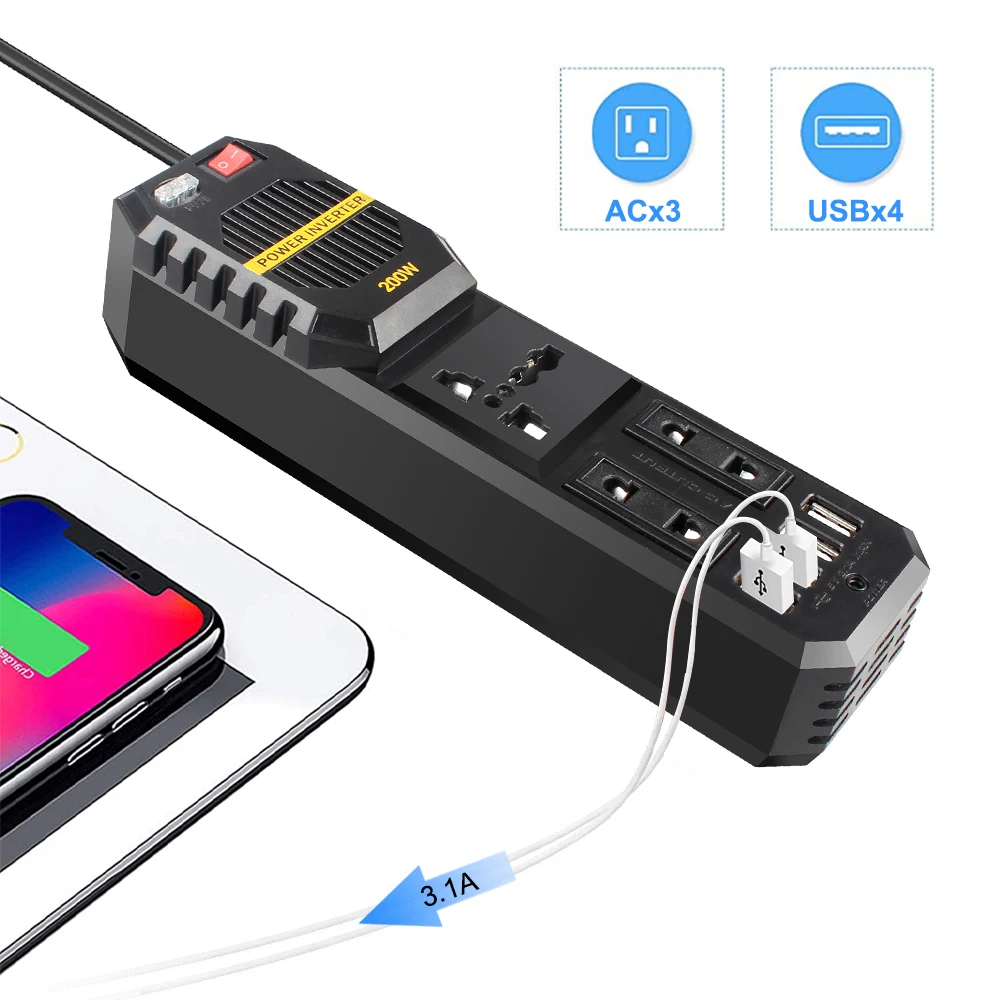 

200W/400W Car Inverter DC 12V to AC 220V 230V Voltage Converter Car Cigarette Lighter Plug USB Universal Socket Auto Accessories