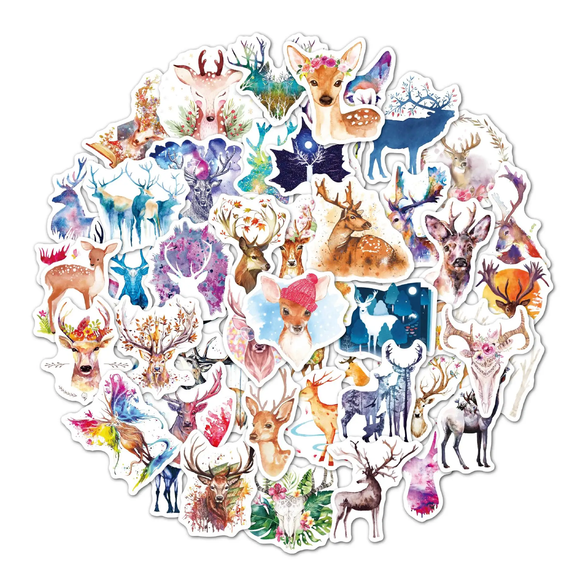 

50pcs Kawaii Watercolor Deer Stickers Waterproof Kids Graffiti Decals Luggage Diary Phone Stationery Aesthetic Stickers DIY