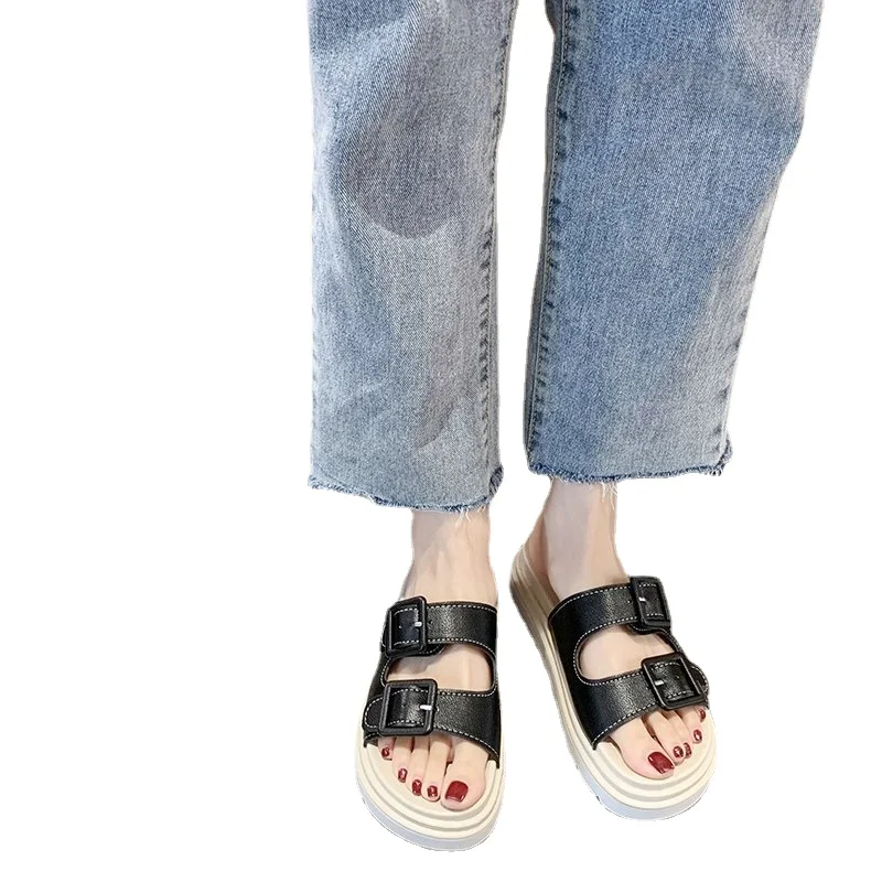 

2021 New Summer fashion Women's Slippers women buckle strap Thick Bottom Sports sandals Harajuku Style ladies Beach Flat Shoes