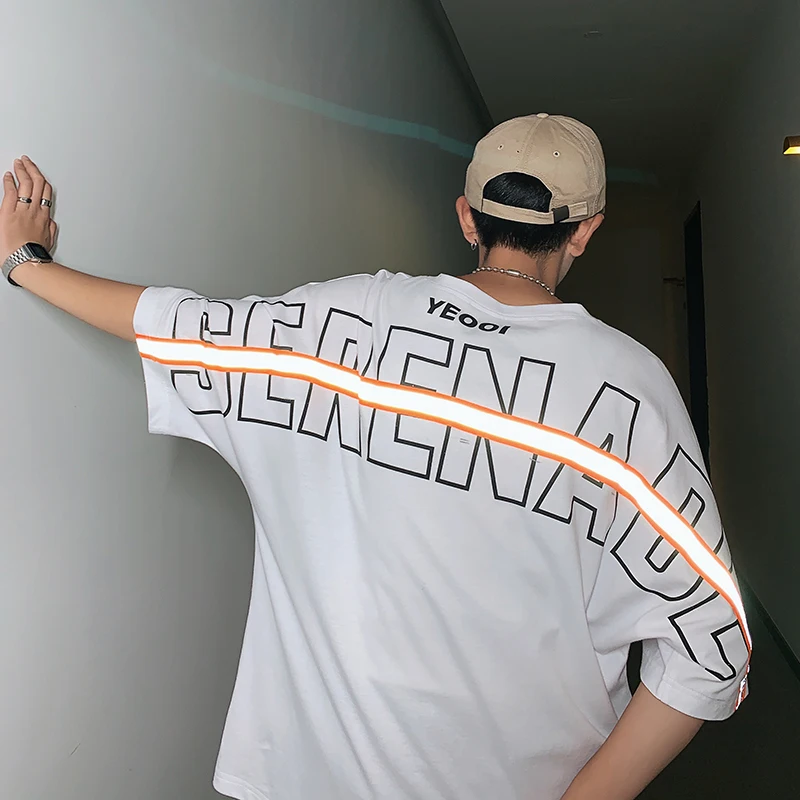 

Lang Sen 2021 summer large size men's letter trend T-shirt short-sleeved small shirt T-shirt loose men's breathable