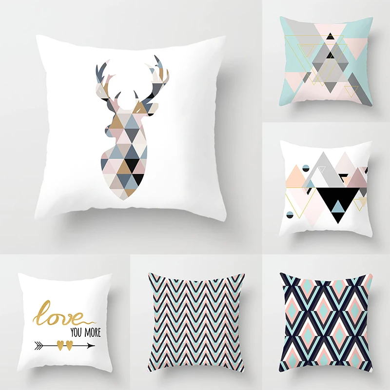 

Декоративный Чехол для диванной подушки в нордическом стиле, наволочки с геометрическим рисунком оленя, треугольника, для дома, дивана, сту...