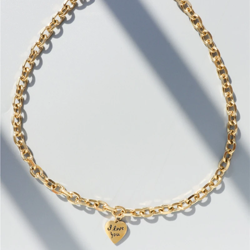 

TOSOKO Stainless Steel Jewelry Hip Hop Square Necklace Love Sweet Cool Necklace Women Fashion Link Chain BSP850