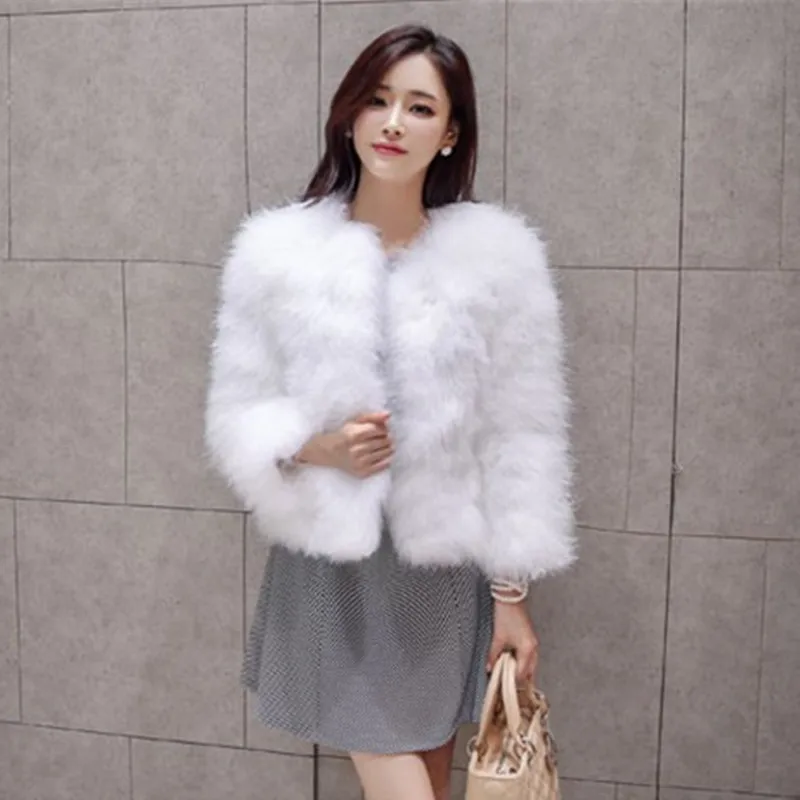 13 Colors Winter Thick Warm Real Ostrich Feathers Fur Coat Short Design Women's Jackets Fur Outwear AS-1 enlarge