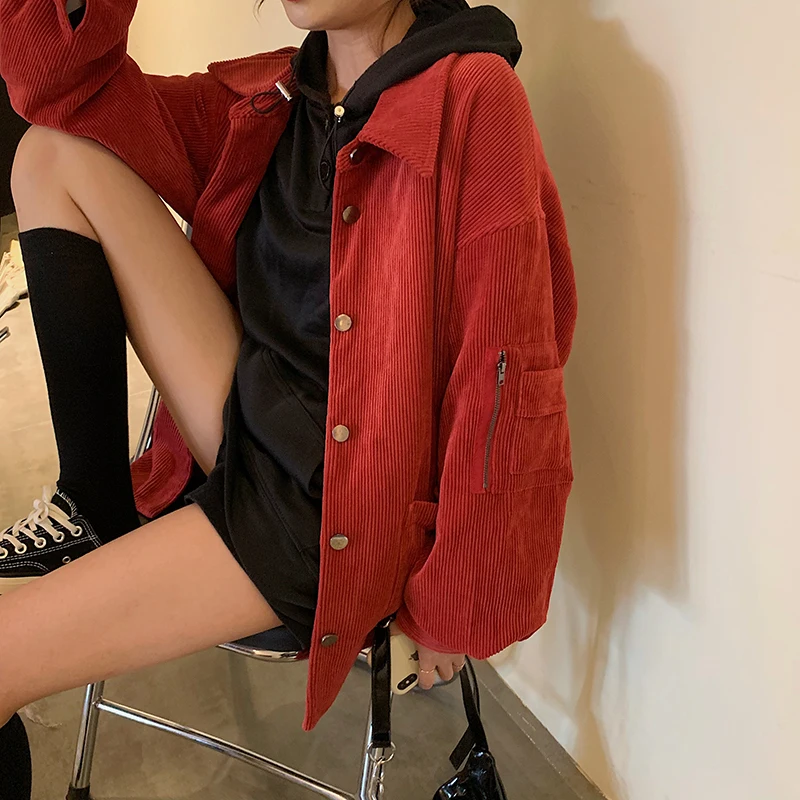 Женский вельветовый жакет с изображением кошечки инопланетянина Корейская