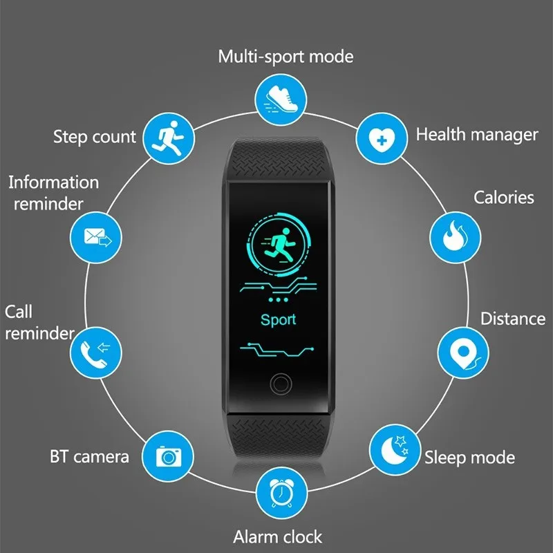

QW18 Smart Bracelet Heart Rate Monitor IP68 Waterproof Color Screen Fitness Tracker Band Watch Outdoor Sports Wristband