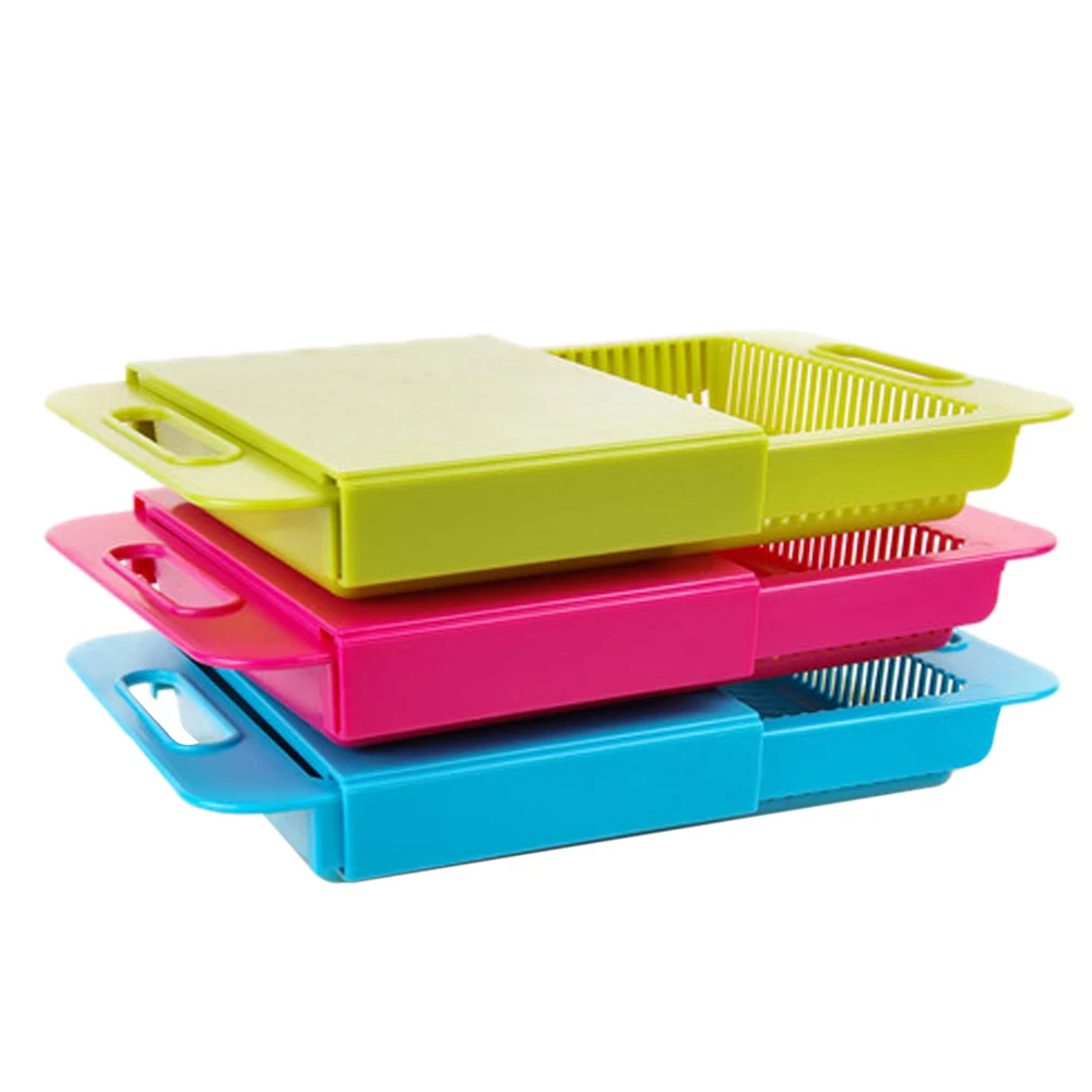 

Cutting Board Multifunction Chopping Board Drain Basket With Handle Vegetables Fruits Storage Sturdy Multicolors Durable Kitchen