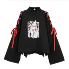 Осенние Хлопковые женские японского аниме Стиль с лисой из двух предметов: толстовка с капюшоном и рисунком котенка белого цвета в стиле Харадзюку для студенток Свободный Топ с расклешенными рукавами S-XL